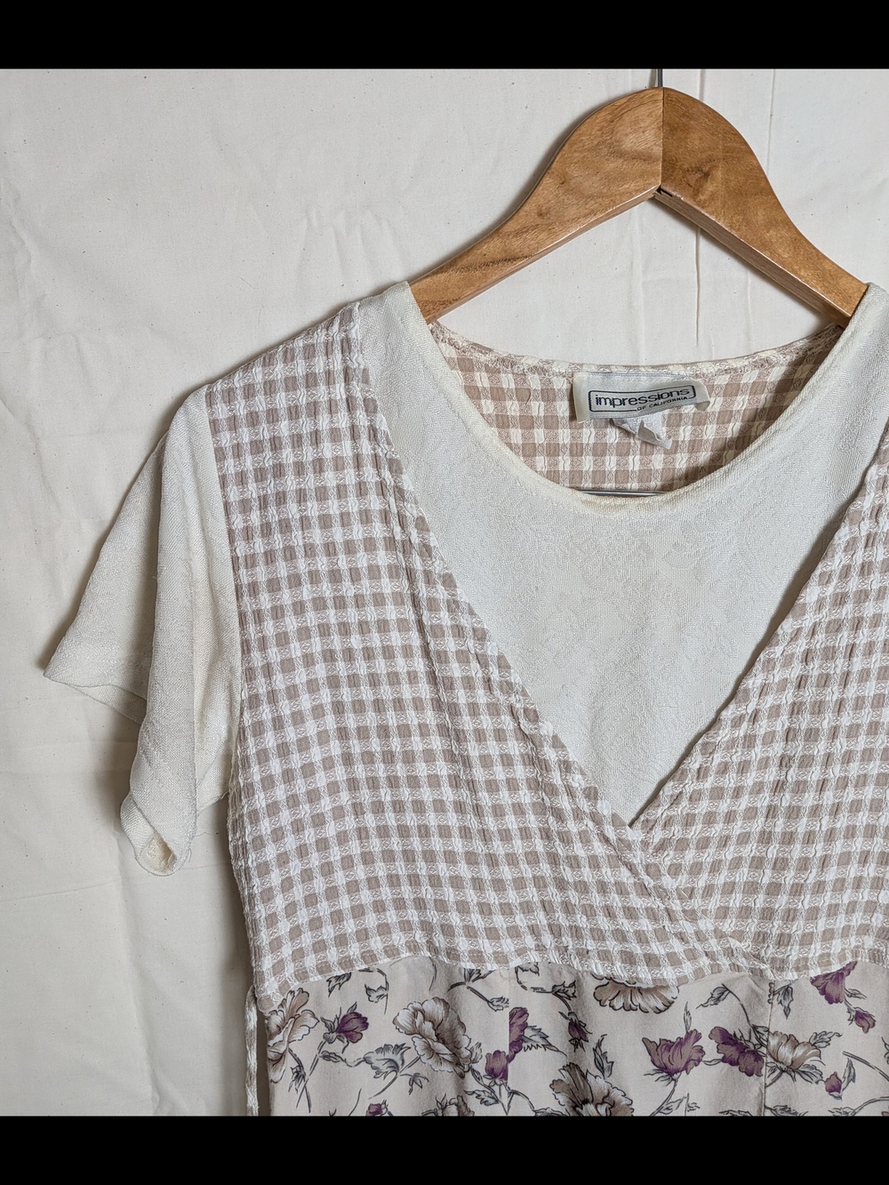 Vintage Beige & Cream Layered Floral Women's Dress